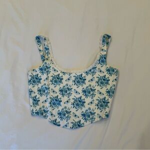 With Jean Blue and White Floral Tank Top